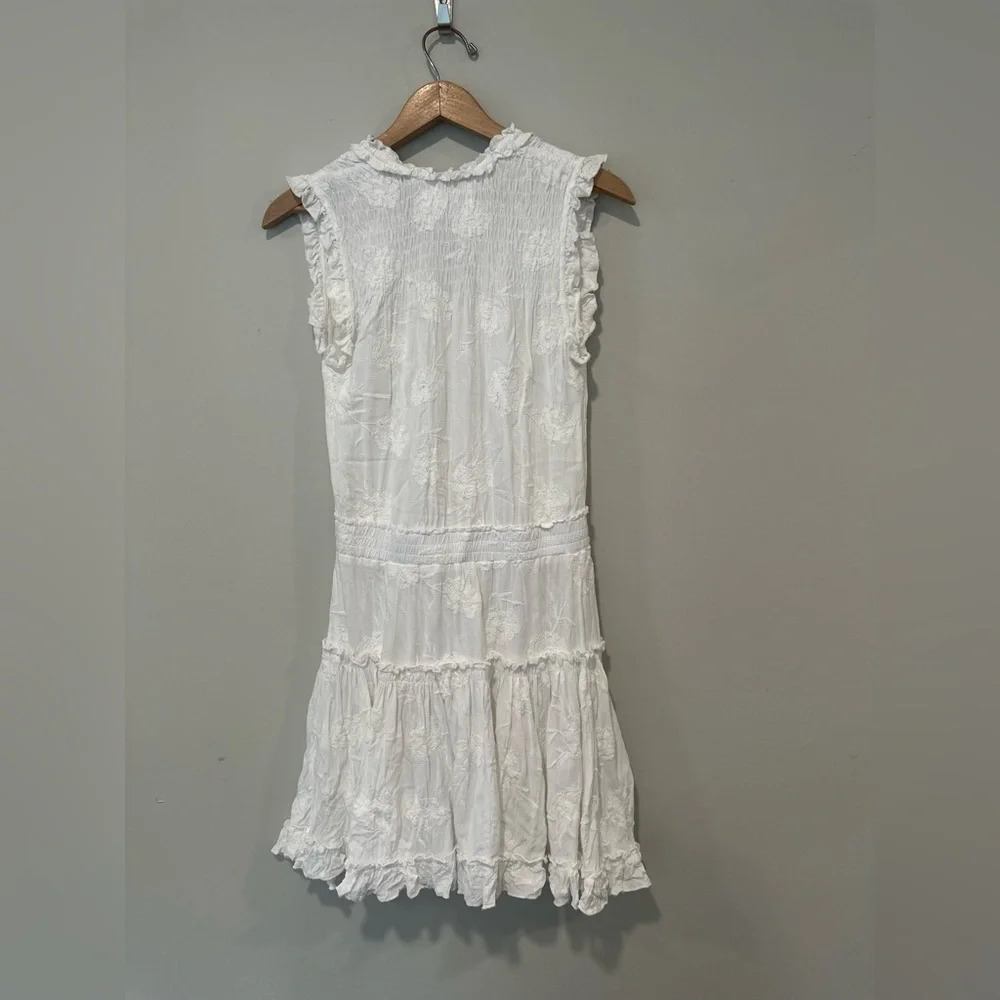 DEAR JOHN MELODIE TIERED RUFFLE DRESS PEARLED IVORY FLORAL EMBROIDEY  XS 1307 - Picture 11 of 14
